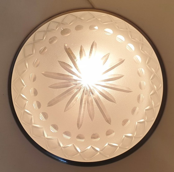 Image 1 of Lampada da soffitto Art Déco in vetro tagliato e cromato