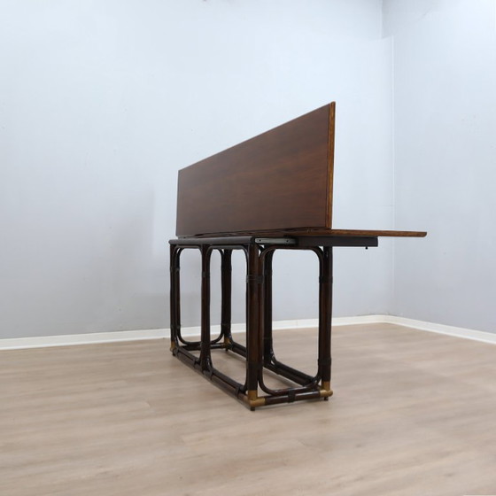 Tavolo da pranzo consolle convertibile McGuire in rattan e rovere anni '70 – Console, Wood (photo 4 of 15)