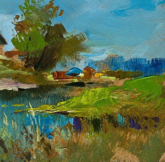 Image 1 of Original Oil Painting Summer House Landscape I'm sailing home on a boat