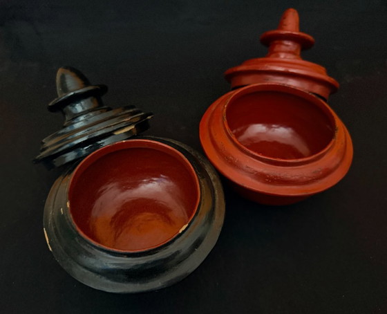 Two Burmese Alms Bowls, Burmese Lacquerware, Decorative Objects, Bamboo, Black, Aziatisch (photo 2 of 13)