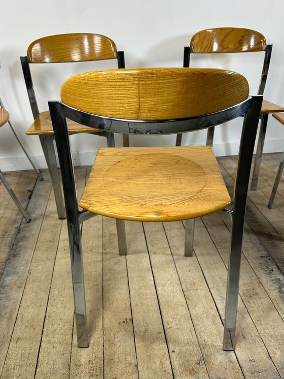Image 1 of Ensemble Table + 6 chaises en orme et chrome vintage 1980