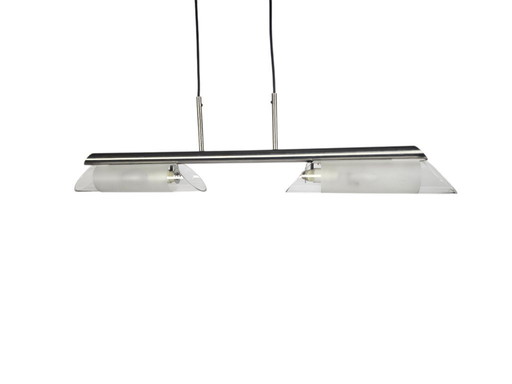 Hala Zeist - hanglamp - rvs - gesatineerd glas - 80's 