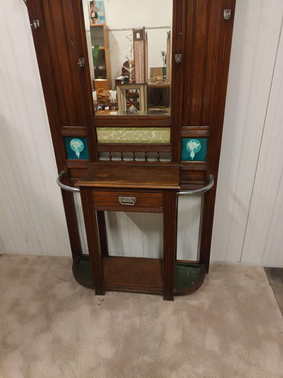 Art Nouveau Coat Rack, Shelving unit, Ceramic, Wood, Brown (photo 12 of 13)