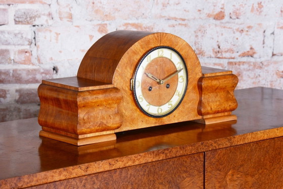 Restored Art Deco Table Clock, Made by UP Závody, Mahogany, Czech, 1920s – Glass, Wood (photo 8 of 17)