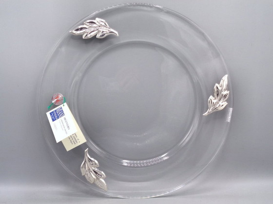 Image 1 of Clear glass tray with 925 silver leaves