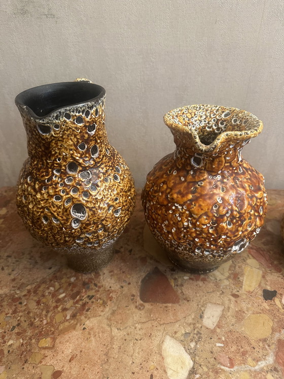 Image 1 of 4 60s Decorative Pitchers / Jugs - Honey Glazed Ceramic