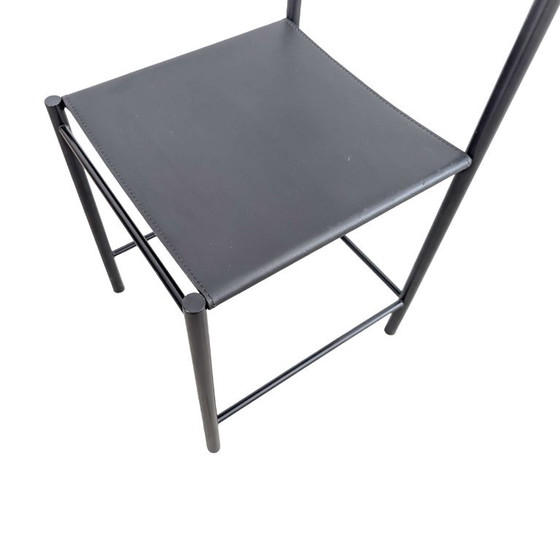 Black Leather Chair 1980s Italy Vintage Dining Chair, Metal (photo 7 of 8)