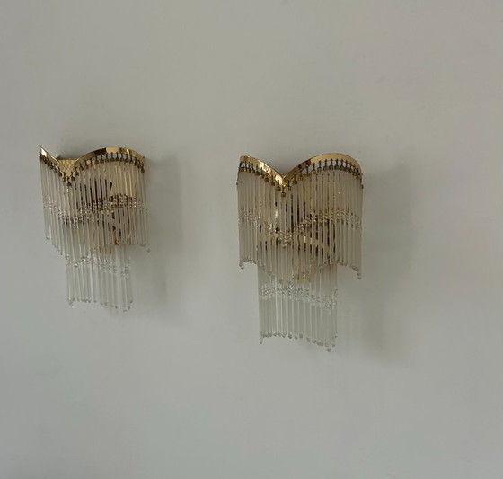 Pair of Vintage Wall lights, Brass and Glass Pendants, Italy 1970 (photo 7 of 8)