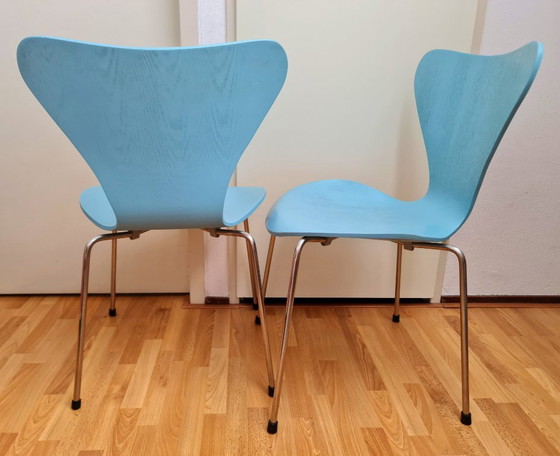 Vintage Fritz Hansen Series 7 Stoelen Jaren 70 / 80 Light Blue Ash – Kuipstoelen, Metal, Wood (photo 8 of 14)