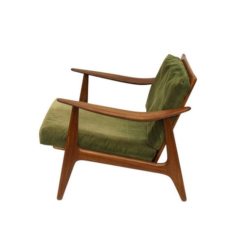Vintage Scandinavian armchair with green rib velvet upholstery from the 1970s