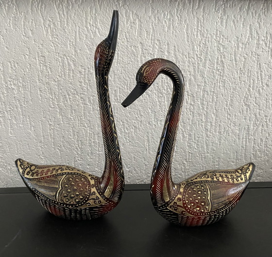 Image 1 of 2 Swans Brass Handmade