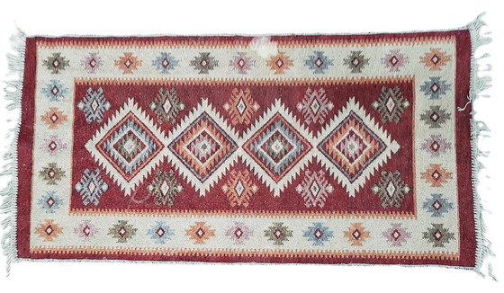 Image 1 of Vintage geometric-patterned flatweave kilim rug