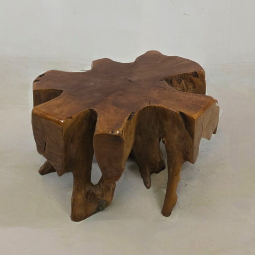 Teak root wood coffee table, 1970s, original, heavy quality
