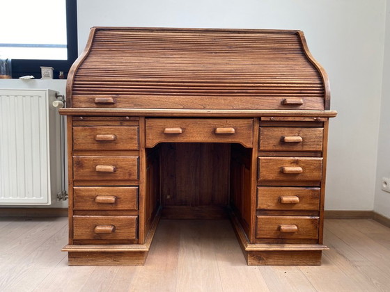 Image 1 of Roll top/tambour bureau in massief eik (1900-1930)