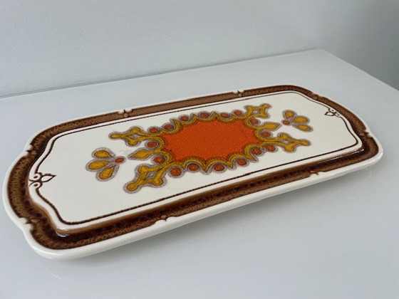 Image 1 of Plateau à gâteaux en céramique vintage | Art Deco Floral Design | 36.5 x 16.5 cm