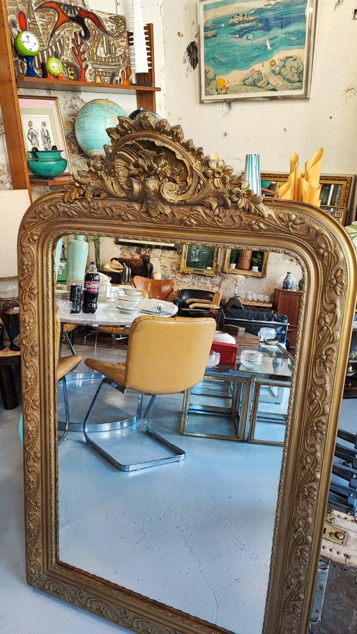 Large gilded mirror with pediment – ​​Napoleon III period – 136 cm