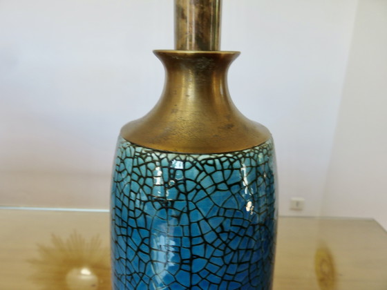Image 1 of Lamp van blauw en brons craquelékeramiek, Frankrijk