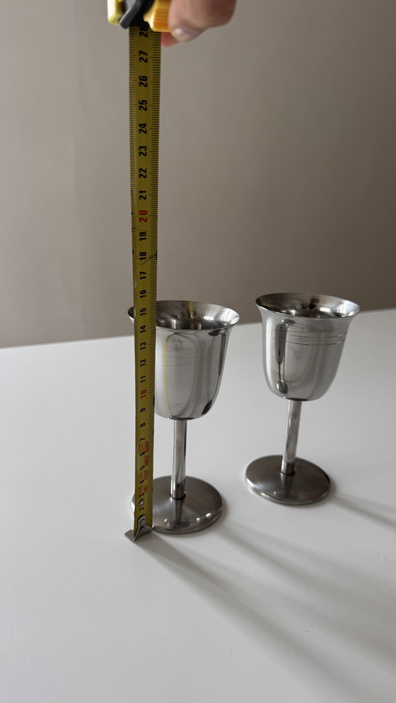 Image 1 of Paar vintage roestvrijstalen bekers - tijdloos en decoratief