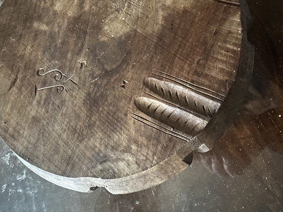 Image 1 of Plat Déco Vintage Bois Massif Sculpté Yin et Yang Diamètre 28 cm