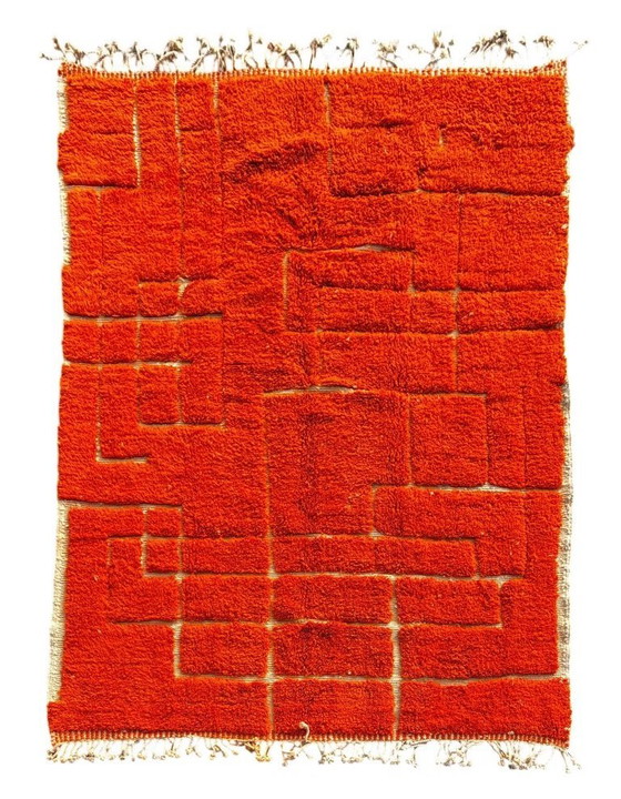 Image 1 of Handmade Moroccan Mrirt Rug – Burnt Orange Wool Rug 200x300 cm – Modern Textured Carpet – Bold Abstract Design – Large Living Ro