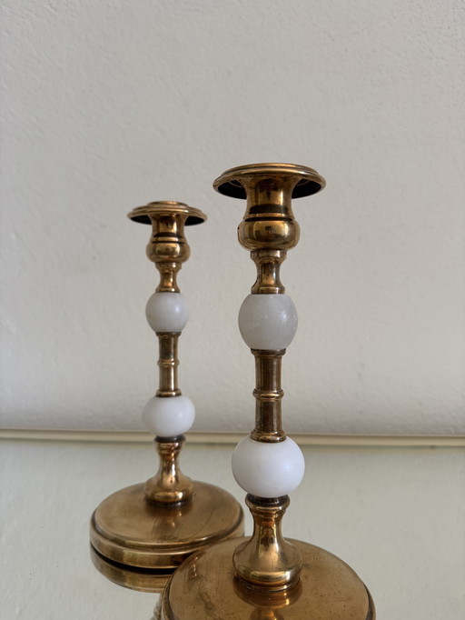 Gold-plated alabaster candlesticks 60s