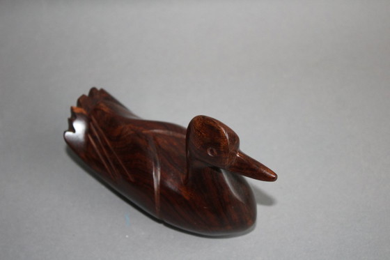 Image 1 of Piccola statuetta di anatra in legno di ferro, vintage, in buone condizioni, venatura marrone, 14x5x8 cm