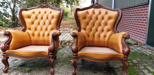 2 Chesterfield Baroque Leather Armchairs 2 Chesterfield Baroque Leather Armchairs