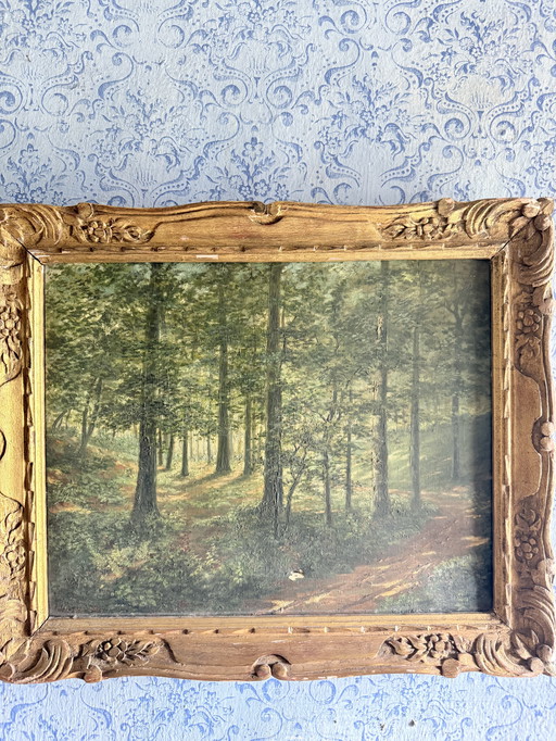 Paesaggio Dipinto interno foresta con luce contro jour