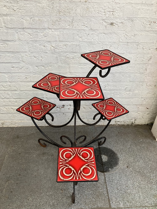Vintage cast iron plate table with 6 trays