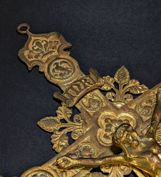 Crucifijo antiguo de bronce de gran tamaño – Cruz neogótica ornamentada – 45 cm – 1,54 kg (photo 4 of 12)