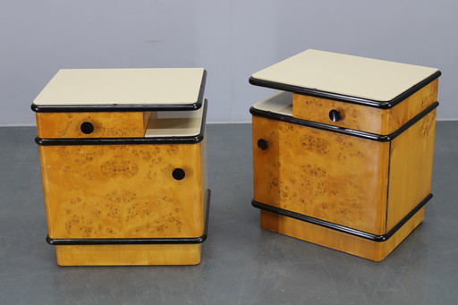 1950s Pair of Bedside Tables/Nightstands in Birch Finish, Czechoslovakia