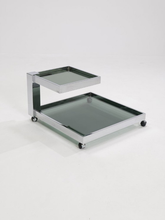 Image 1 of Servierwagen aus Chrom und Rauchglas, 1970er Jahre