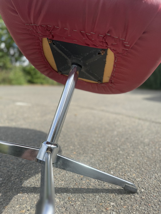 1970s Space Age Chrome Red Swivel Lounge Chair – Side chairs, Textile (photo 5 of 7)