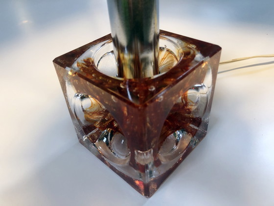 Image 1 of Table Lamp - Cube - Fractal Resin - Polished Steel - 1970
