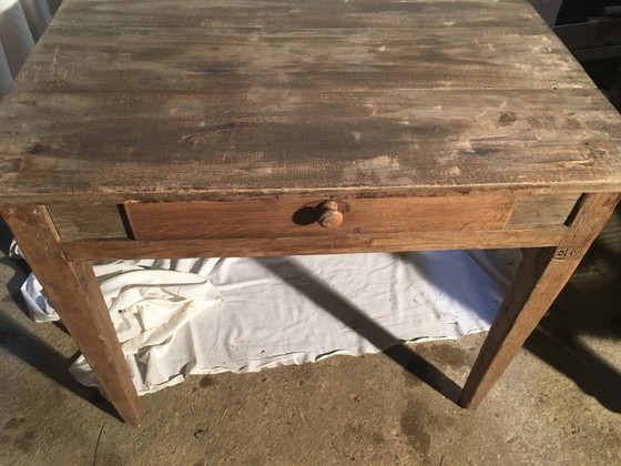 Eiken/populier bijzettafel met lade – Vintage (photo 3 of 14)