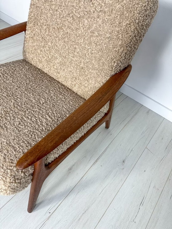 Image 1 of Vintage Minimalistic Teak Armchair with Bouclé 60s 70s