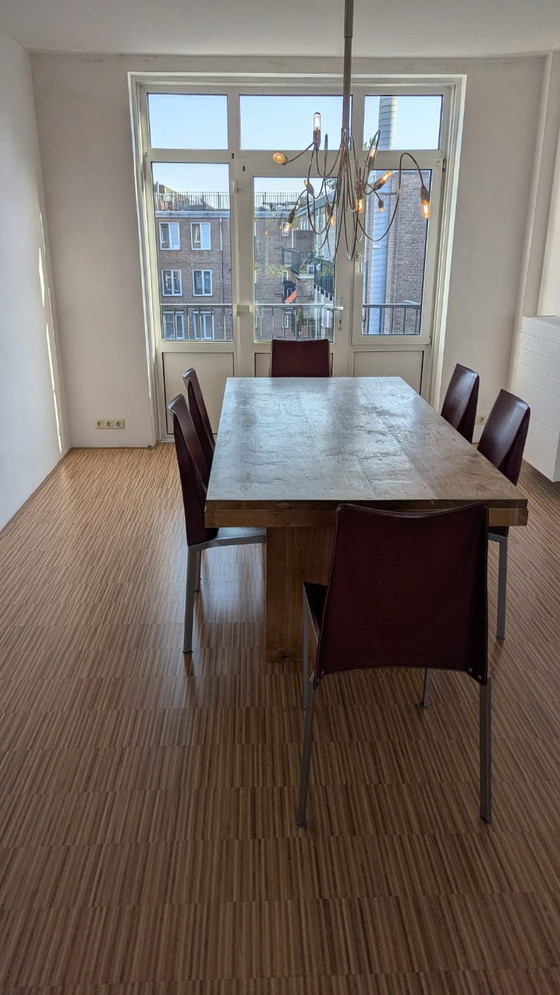 Image 1 of 6 Italiaanse design eetkamerstoelen Leer & RVS