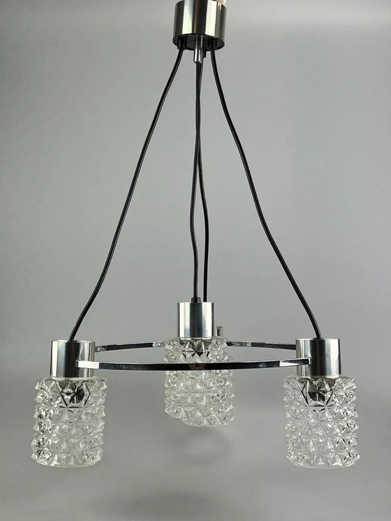Image 1 of 60s 70s lamp plafondlamp kroonluchter glas chroom space age