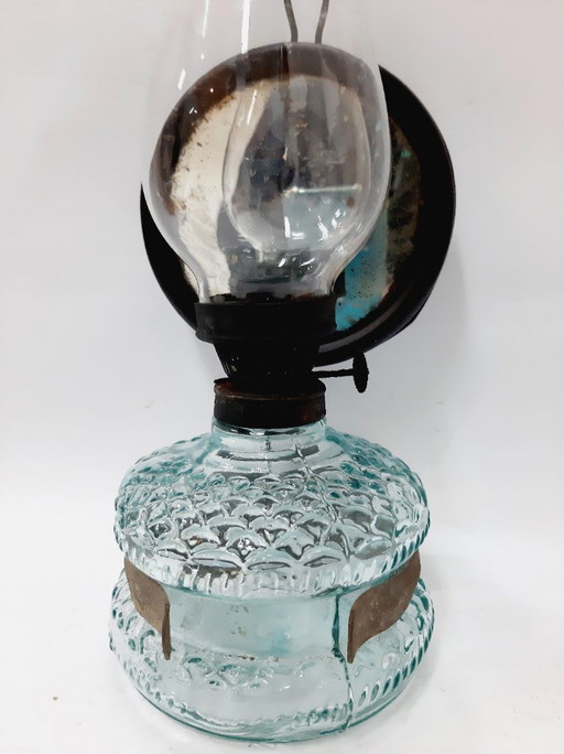 Antique glass oil lamp