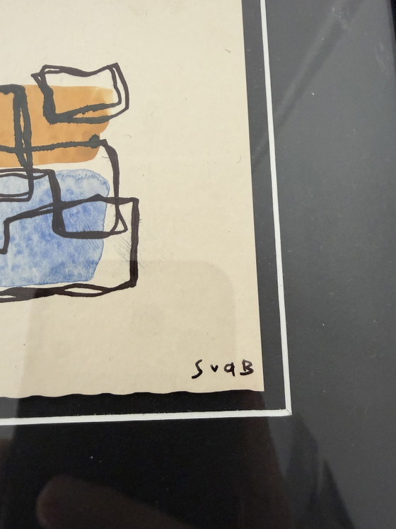 Siep van den Berg (1913-1998) - Abstract Composition in Orange and Blue – Paintings & Drawings, Other (photo 2 of 7)