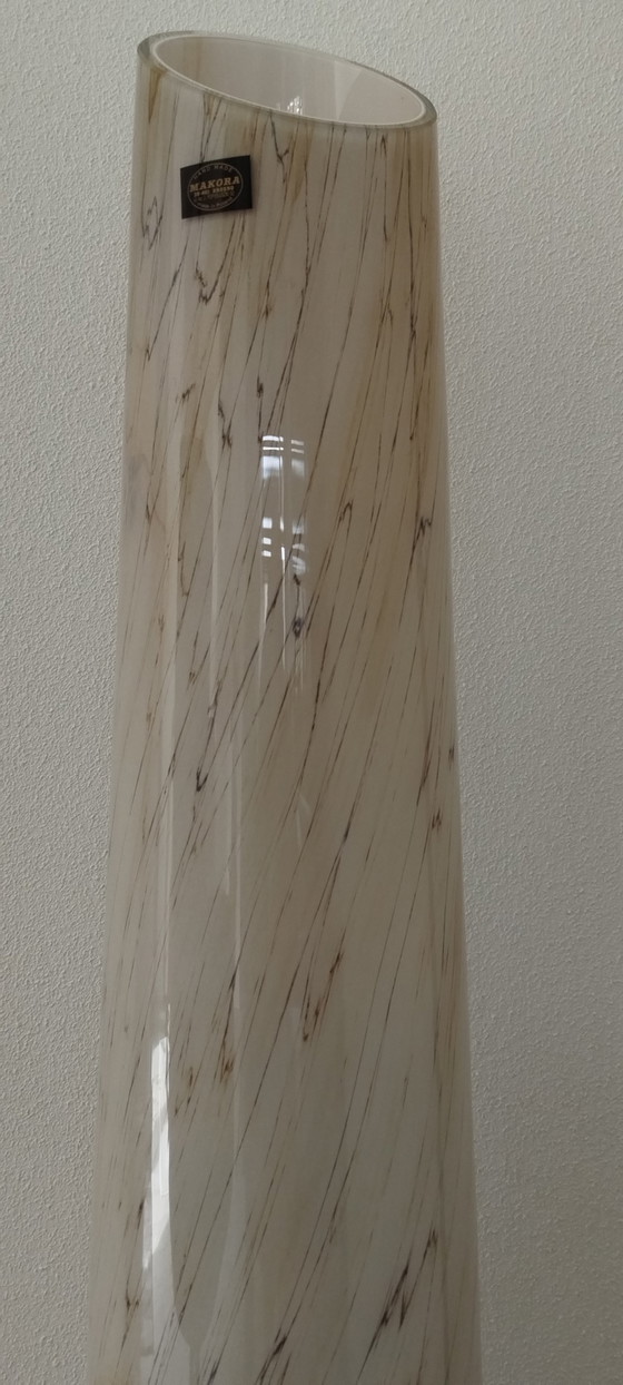 Image 1 of Monumental Makora Krosno Floor Vase – 100cm – 'Tiger Swirl' & Cobalt