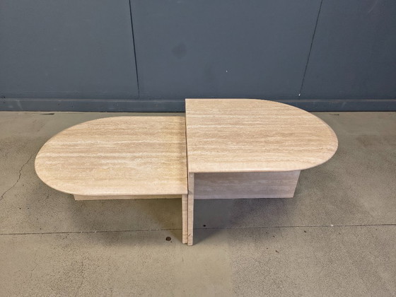 Image 1 of Pair of vintage travertine coffee tables or side tables, 1970s