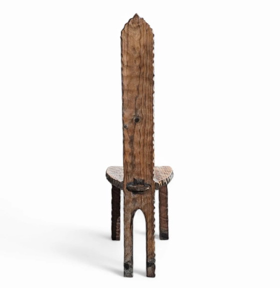 Brutalist primitive hall chair / hand-carved from solid wood and detailed with beautiful gouge woodwork (photo 7 of 9)