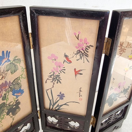 Image 1 of Vintage Chinese silk table divider