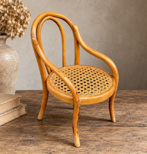 Antiker Thonet Puppenstuhl aus Bugholz & Rohrgeflecht, ca. 1900