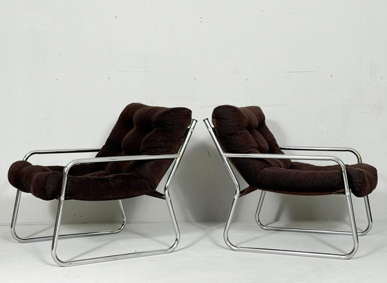 Image 1 of Set van 2 Space Age cantilever fauteuils/stoelen van Gillis Lundgren, jaren 70