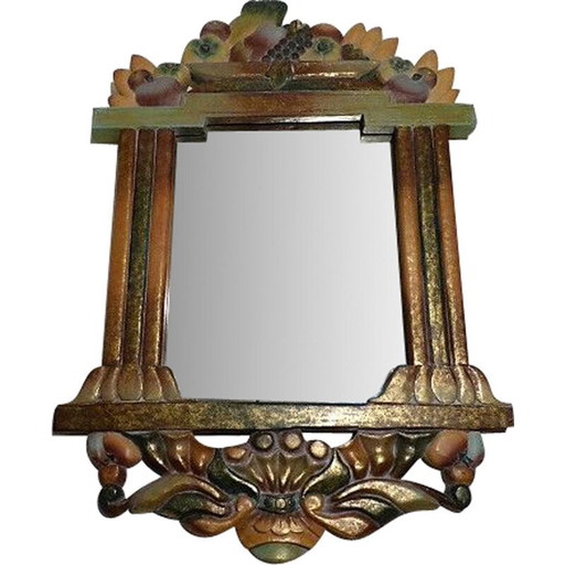 Miroir vintage en bois polychrome 1970