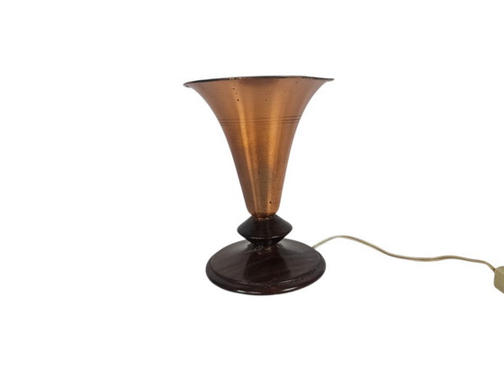 Image 1 of Art Deco - Tischlampe - Kupfer - Teakholz - 1950er Jahre