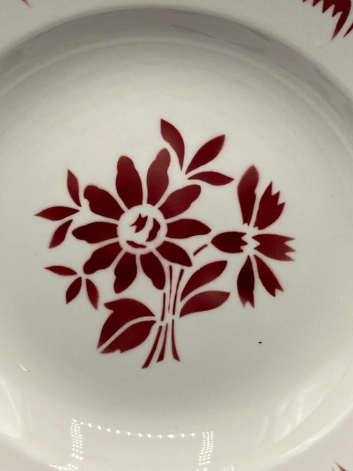 Large deep dish Art Deco Thibault Red – Moulin des Loups Orchies – circa 1930 – decoratieve objecten (photo 2 of 5)