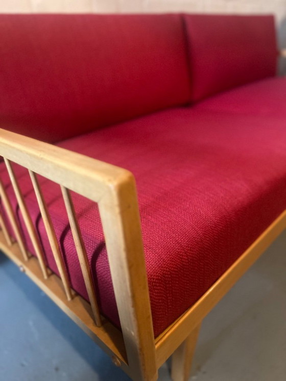 Image 1 of Mid-century modern zitmeubelset (3 stuks) toegeschreven aan Knoll Antimott – spindelbank en 2 fauteuils